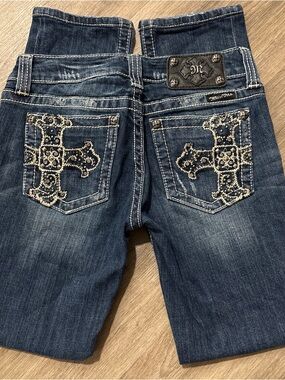 Miss Me Dark Blue Jeans with Embellished Cross Back Pockets